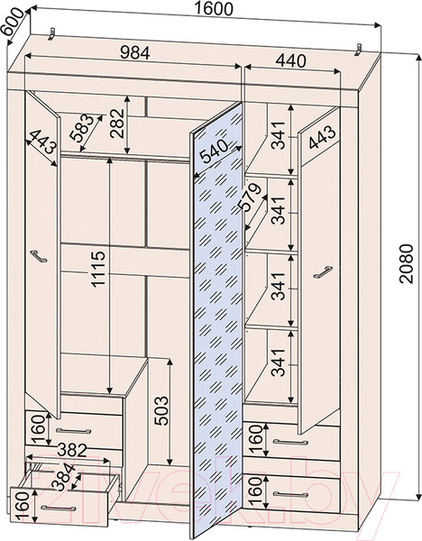 Изображение товара Комплект мебели для спальни Интерлиния Loft-3 Спальня-3 (дуб золотой/антрацит)