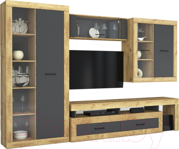 Изображение товара Горка Интерлиния Loft-6 Гостиная-2 (дуб золотой/антрацит)