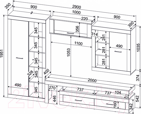 Изображение товара Горка Интерлиния Loft-6 Гостиная-2 (дуб золотой/антрацит)