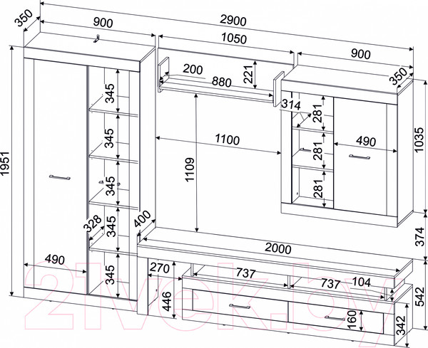 Изображение товара Горка Интерлиния Loft-8 Гостиная-4 (дуб золотой/антрацит)