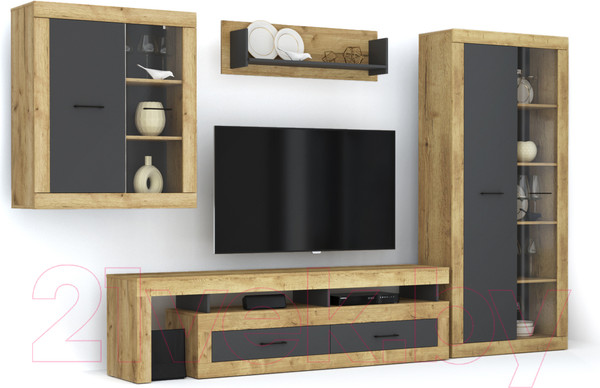 Изображение товара Горка Интерлиния Loft-8 Гостиная-4 (дуб золотой/антрацит)