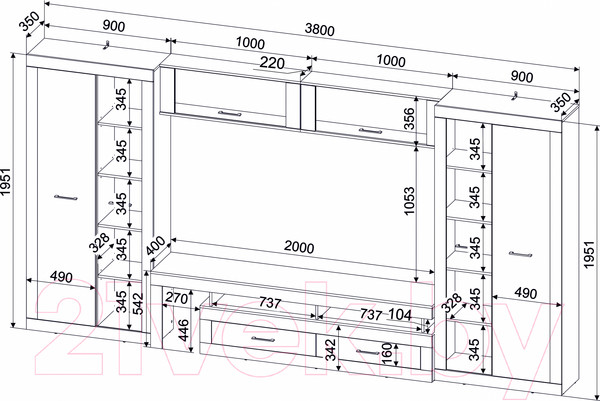 Изображение товара Горка Интерлиния Loft-10 Гостиная-6 (дуб золотой/антрацит)