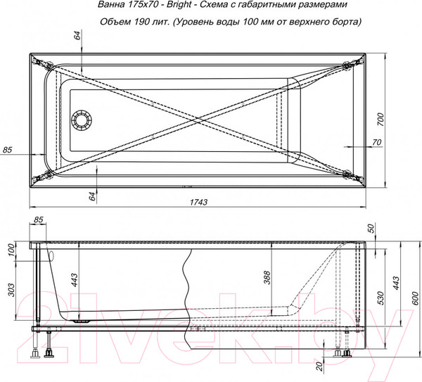Изображение товара Ванна акриловая Aquanet Bright 175x70