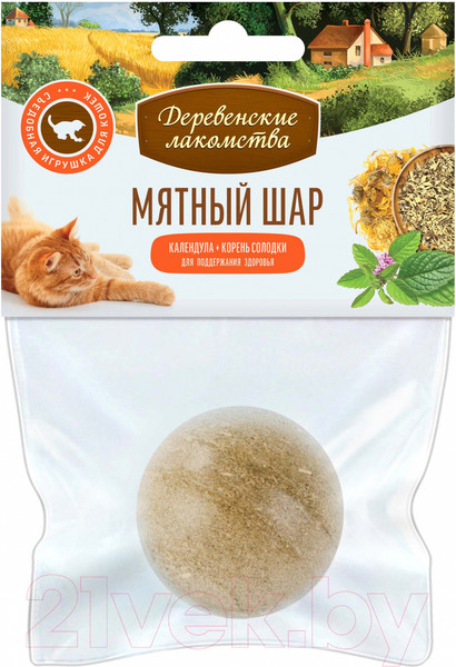 Изображение товара Игрушка для кошек Деревенские лакомства Мятный шар. Календула,корень солодки / 72201150 (22г)