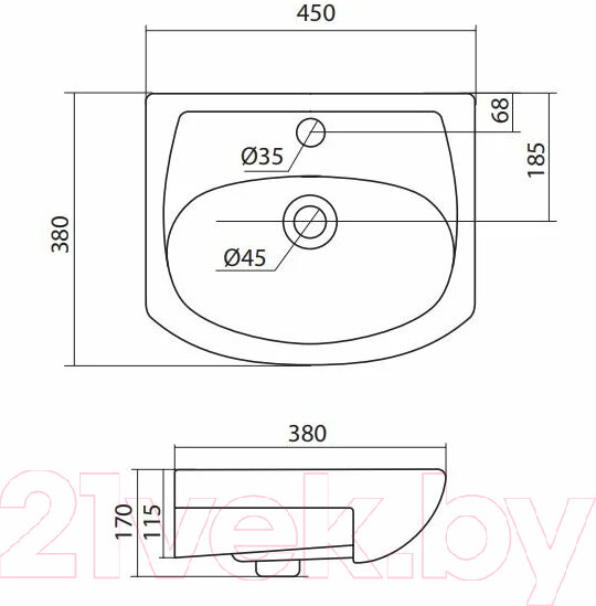 Изображение товара Тумба с умывальником Onika Селена 45.01 + Азов (104505 + 1WH112449)