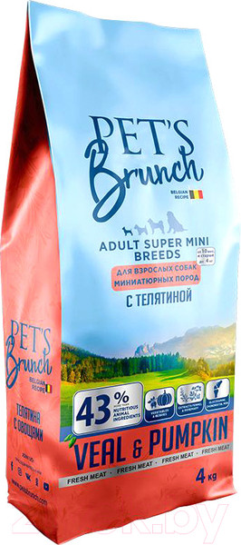Изображение товара Сухой корм для собак Pet's Brunch Adult Super Mini Breeds с телятиной (4кг)