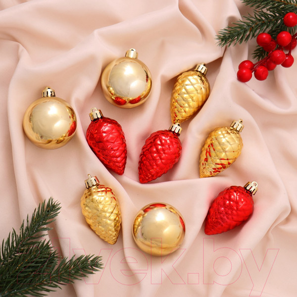 Изображение товара Набор елочных игрушек Зимнее волшебство Джоан / 6531990 (красный/золото)