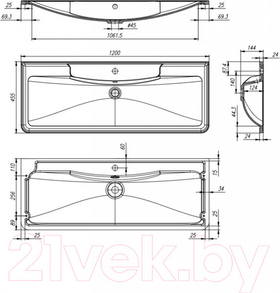 Изображение товара Умывальник BelBagno BB1200/455-LV-MR-ALR