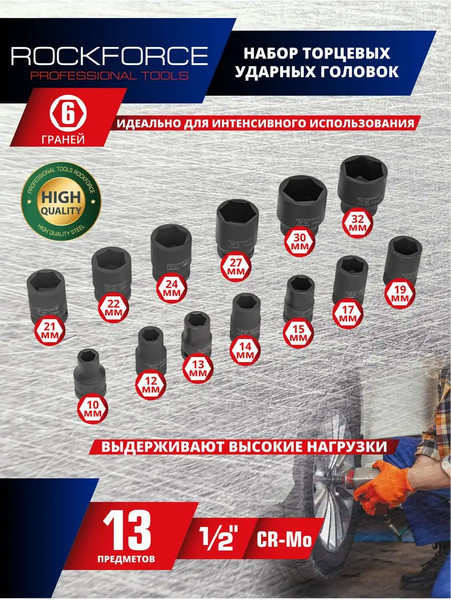 Изображение товара Набор головок слесарных RockForce RF-4139MPB (50486)