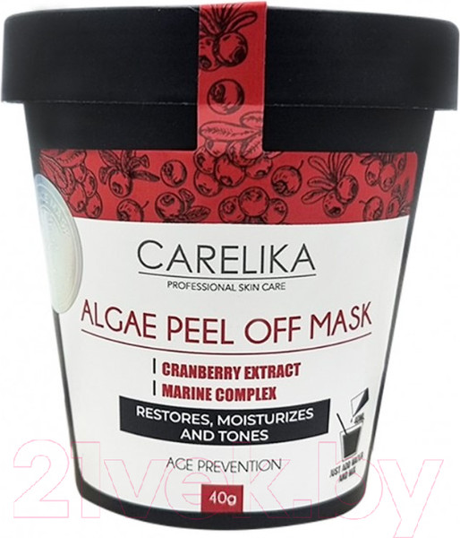 Изображение товара Маска для лица альгинатная Carelika Algae Peel Off Mask Cranberry Extract Marine Complex (40г)