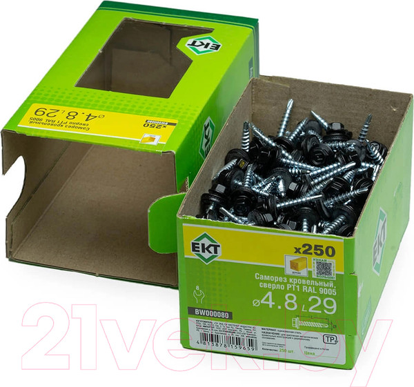 Изображение товара Саморез ЕКТ Кровельный PT1 4.8х29 / BW000080 (250шт, RAL 9005)