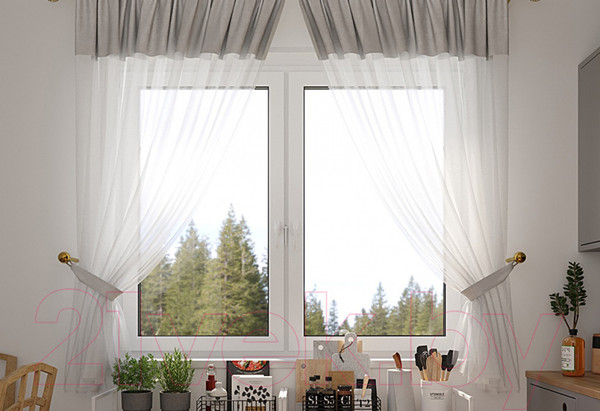 Изображение товара Комплект штор LEGRAND Софт-Вуаль 135x160 / 58 091 387 (2шт, с подхватами, стальной)