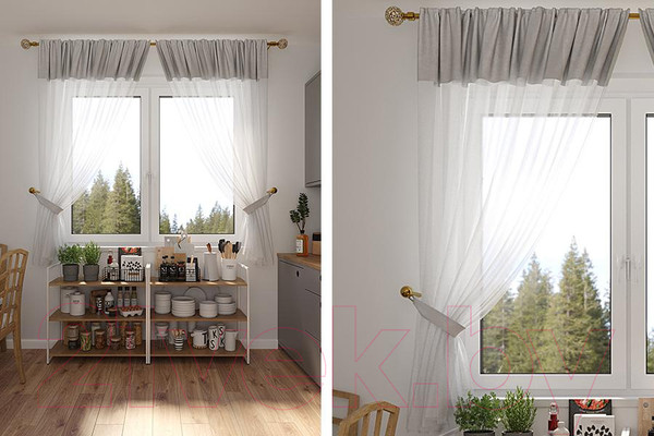 Изображение товара Комплект штор LEGRAND Софт-Вуаль 135x160 / 58 091 387 (2шт, с подхватами, стальной)