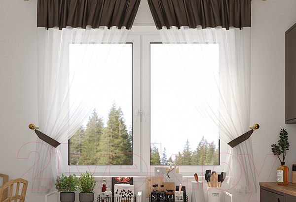 Изображение товара Комплект штор LEGRAND Софт-Вуаль 135x160 / 58 091 389 (2шт, с подхватами, трюфель)