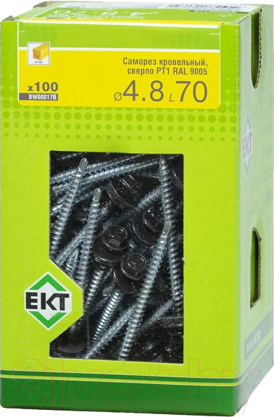 Изображение товара Саморез ЕКТ Кровельный PT1 4.8х70 / BW000176 (100шт, RAL 9005)