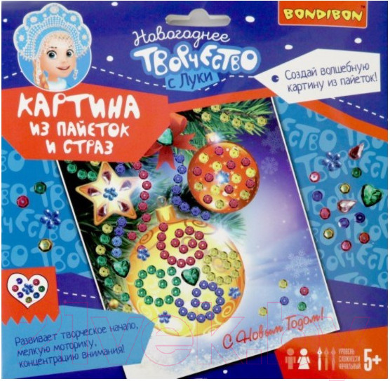 Изображение товара Набор для творчества Bondibon Картина из пайеток и страз. Новогодняя открытка / ВВ3015
