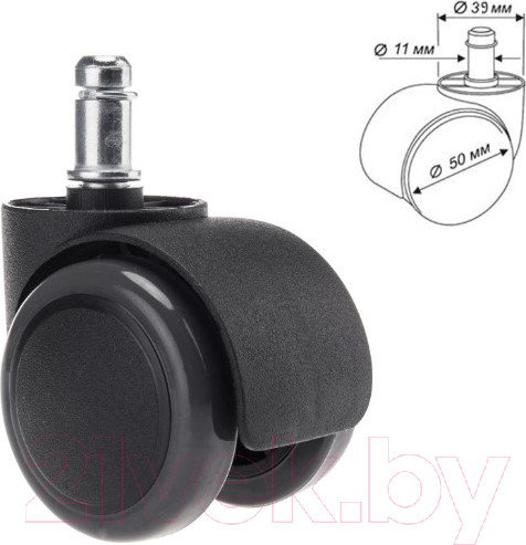 Изображение товара Комплект колес мебельных Brabix для кресла d11 5 шт / 532009 (прорезиненный/черный)