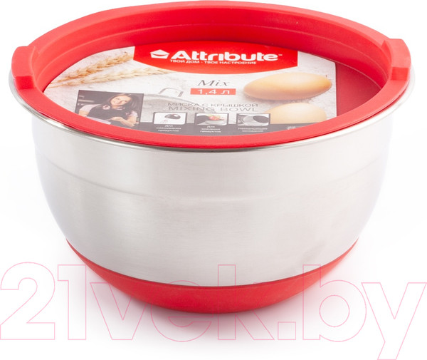 Изображение товара Миска Attribute Mix ASS018R (красный, с крышкой)