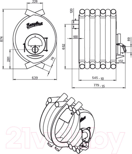 Изображение товара Печь отопительная Везувий АОГТ 01 Стекло (200м3)