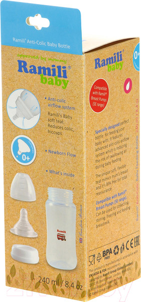 Изображение товара Бутылочка для кормления Ramili Baby / 240ML (240мл)