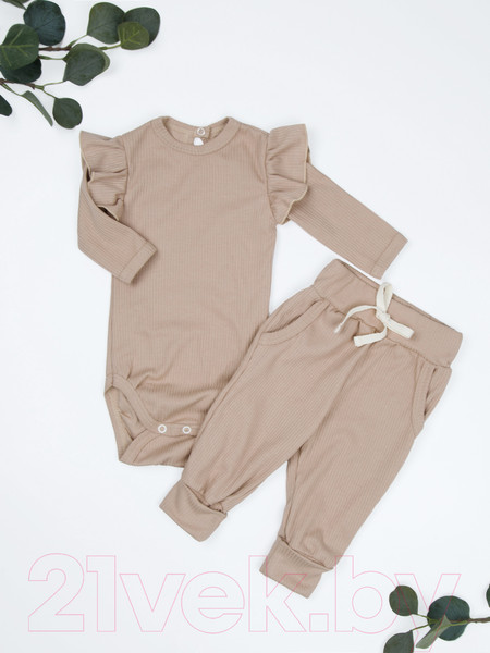 Изображение товара Комплект одежды для малышей Amarobaby Fashion / AB-OD21-FS2/03-56 (бежевый, р. 56)