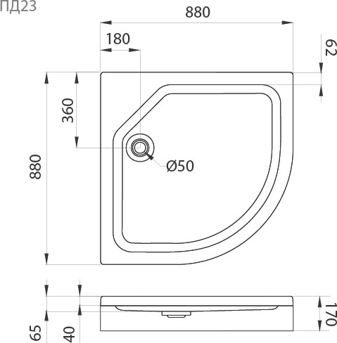 Изображение товара Душевой поддон Triton Полукруглый ПД23 88x17