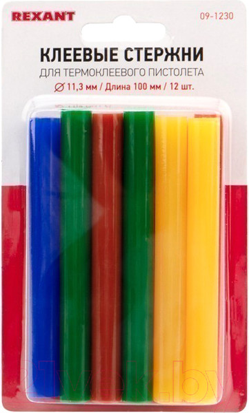 Изображение товара Клеевые стержни Rexant 09-1230 (12шт, цветные)