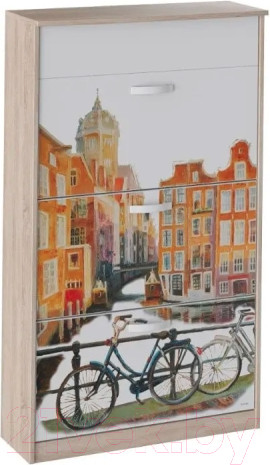 Изображение товара Тумба для обуви ТриЯ Тип 6 (дуб сонома с рисунком/белая шагрень)