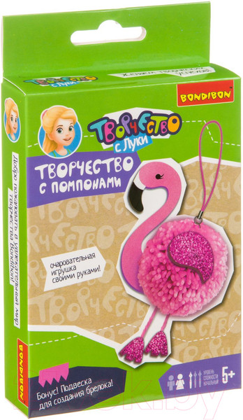 Изображение товара Набор для творчества Bondibon Мини-творчество с помпонами. Фламинго / ВВ3948
