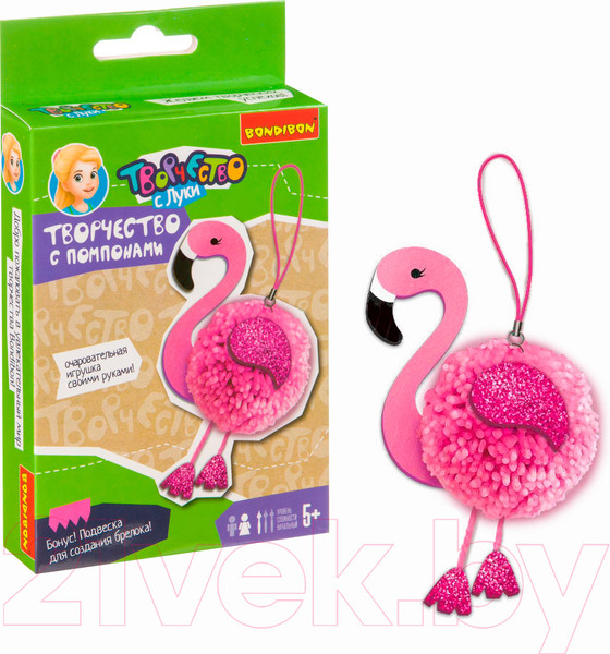 Изображение товара Набор для творчества Bondibon Мини-творчество с помпонами. Фламинго / ВВ3948