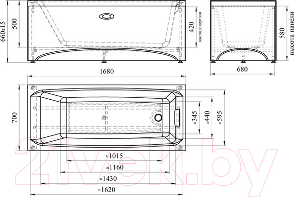 Изображение товара Ванна акриловая Vannesa Веста 168х70 / 2-78-0-0-1-237Р