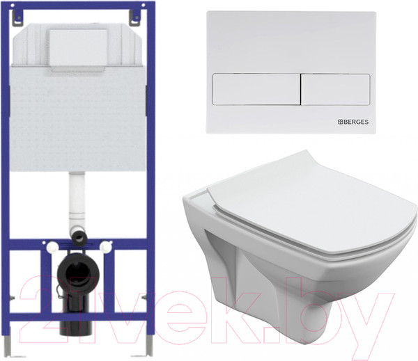 Изображение товара Унитаз подвесной с инсталляцией Cersanit Carina S-MZ-CARINA-XL-COn-S-DL-w + 525 040000 + L4 040014