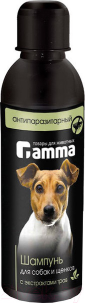 Изображение товара Шампунь для животных Gamma Для собак и щенков антипаразитарный с экстрактом трав / 10592004 (250мл)