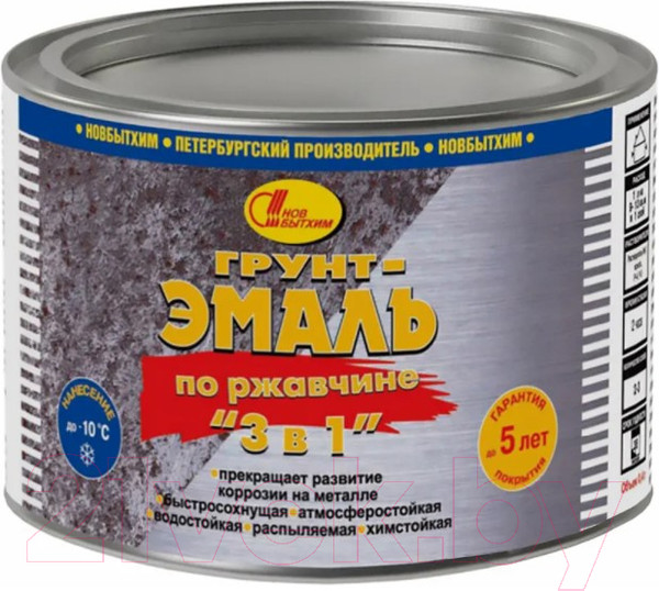 Изображение товара Грунт-эмаль Новбытхим По ржавчине 3в1 (400мл, черный)
