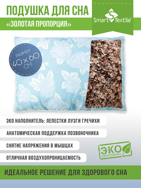 Изображение товара Ортопедическая подушка Smart Textile Золотая пропорция 40x60 / E796 (лузга гречихи, голубой)