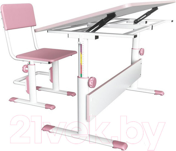 Изображение товара Парта Polini Kids City D2 140x55 (белый/розовый)