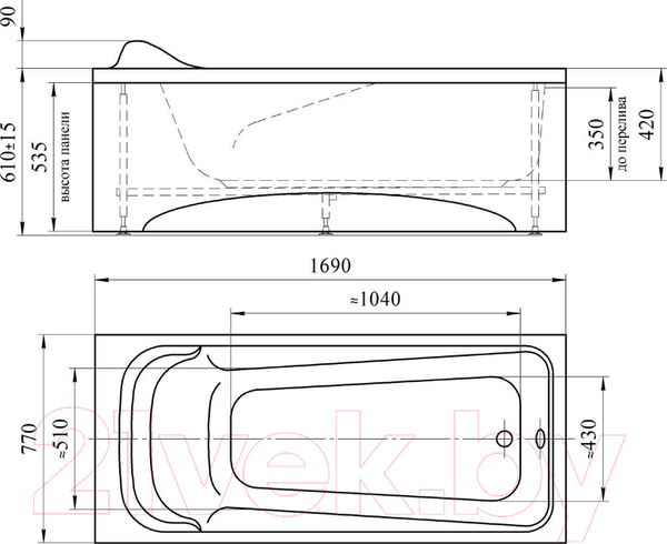 Изображение товара Ванна акриловая Vannesa Роза 169х77 / 2-01-0-0-1-208Р