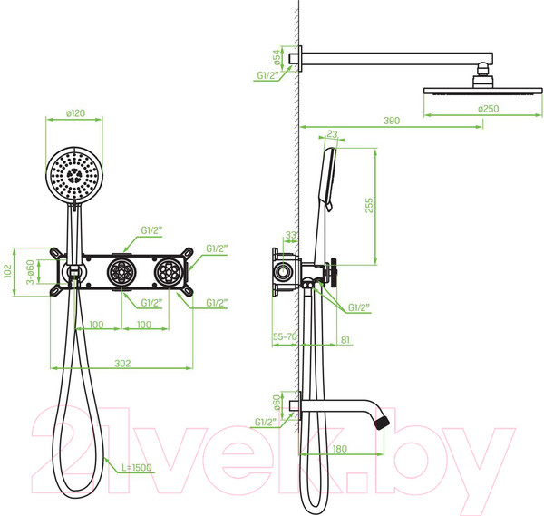 Изображение товара Душевая система со смесителем Laveo Muro BAU711P