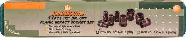 Изображение товара Набор головок слесарных Jonnesway S03A4111S (11 предметов)
