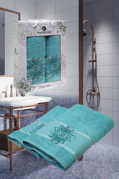 Изображение товара Набор полотенец Merzuka 50x90/70х140 / 11292 (бирюзовый)