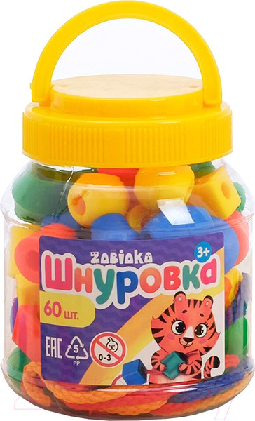 Изображение товара Развивающая игрушка Zabiaka Веселые бусинки Шнуровка в банке / 3776695