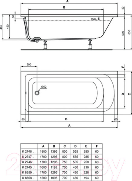 Изображение товара Ванна акриловая Ideal Standard Hotline K865901 170x70 (без ножек)