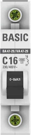 Изображение товара Выключатель автоматический EKF ВА 47-29 1P 16A (C) 4.5кА / mcb4729-1-16C