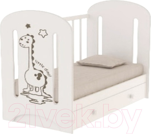 Изображение товара Детская кроватка VDK Dino с маятником и ящиком (белый)