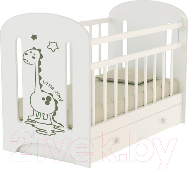 Изображение товара Детская кроватка VDK Dino с маятником и ящиком (белый)