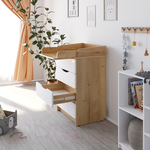 Изображение товара Комод пеленальный Атон Сириус Wood 604 ПВХ (с шариковыми направляющими, дуб галифакс)