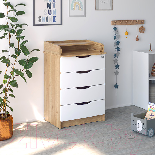 Изображение товара Комод пеленальный Атон Сириус Wood 604 ПВХ (с шариковыми направляющими, дуб галифакс)