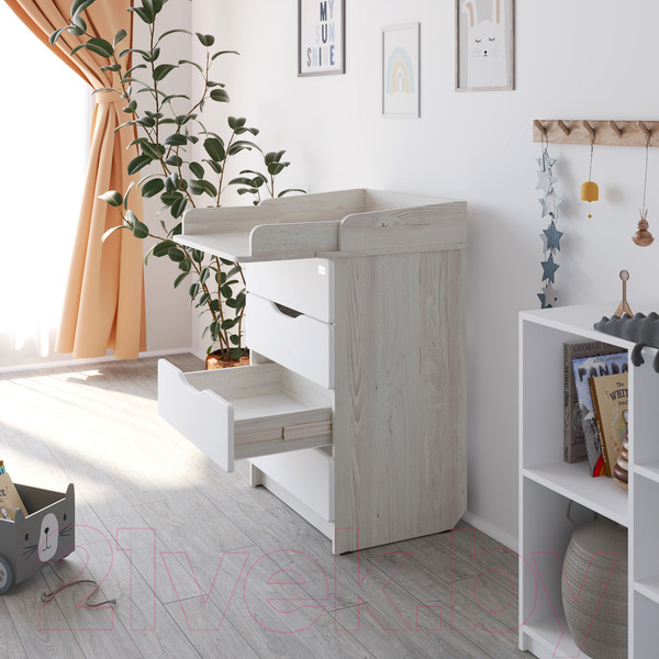 Изображение товара Комод пеленальный Атон Сириус Wood 604 ПВХ (с шариковыми направляющими, сосна касцина)