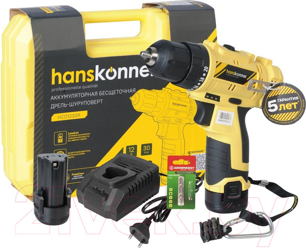 Изображение товара Аккумуляторная дрель-шуруповерт Hanskonner HCD1230R