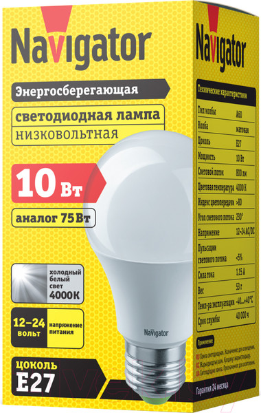 Изображение товара Лампа Navigator 61 475 A60-10-12/24-4K-E27